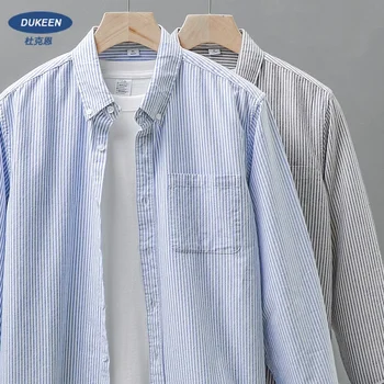 DUKEEN, нови мъжки ежедневни блузи, риза на райета, без памук жилетка, пролетни и есенни ризи с дълъг ръкав