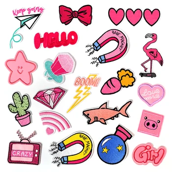Розови ленти с анимационни герои, бродерия, апликация, аксесоари за шиене, декоративни бебешки сладки икони 