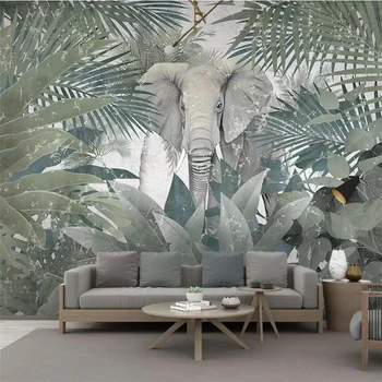 wellyu скандинавски тропическо растение кокосова палма животно слон пейзаж ТЕЛЕВИЗИЯ фон на стената потребителски голям стенопис зелени тапети