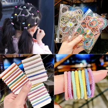 100 бр. разноцветни гумени ленти за коса, ластични ленти за коса, аксесоари за коса за момиченца, модерен детски прическа, лесна прическа