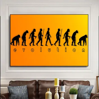 Абстрактна схема на еволюцията на човека, пощенски печат, живопис върху платно, животни, маймуни, стенни художествени картини за Декорация на дома в хола