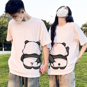 Подходяща двойка от тениски с принтом Панди от Китай за жени, мъжки топ, летни памучни тениски с къс ръкав, облекла за шаферките и гаджета