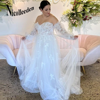 Nicolle с аппликацией на ръкавите-фонариках, сватбени рокли за младоженци, класически тюл трапецовидна форма, иллюзионные гънки на гърба, персонализирани