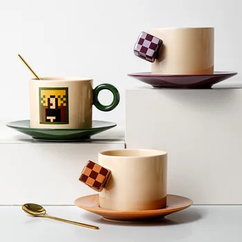 Набор от кафе чаши и блюдец Rubik's Cube, скъп изискан следобеден чай, керамична чаша с високо качество, защищающая от вятъра