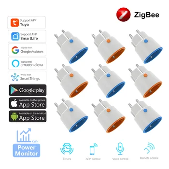 Изход Zigbee 16A Sasha Smart Wireless Remote Control Plug EU Energy Monitor Timing Розетка Работи С Алекса Google Home Smart Life