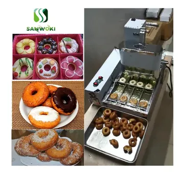 Електрическа четырехрядная автоматична мини машина за приготвяне на понички doughnut maker с 4 бр./еднократна фритюрник Circle dount fryer making machine