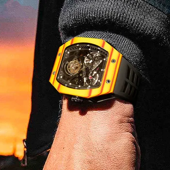 Мъжки часовник AESOP, механични часовници Flying Tourbillon, луксозни ръчни часовници с светящимся скелетоном Tourbillon от въглеродни влакна