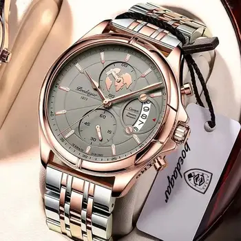 POEDAGAR, най-луксозна марка, ежедневни мъжки часовник, хронограф, водоустойчив дата, напълно стомана кварцов мъжки часовник, бизнес Relogio Masculino