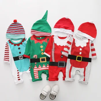 Детска коледна дрехи, гащеризони за момчета и момичета, детска шапка, гащеризон, комплект Дядо Коледа, Коледна дрехи с дълъг ръкав, подарък за новородено