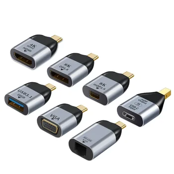 USB C DP/Mini DP/VGA/RJ-45/HDMI-съвместим адаптер USB Type C за видео 8K/4K/1080P 1000 Mbps Lan Ethernet Конвертор за Macbook