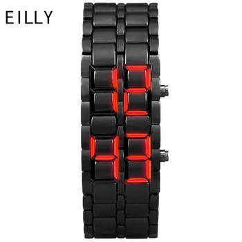 Модни черни изцяло метална цифрови ръчен часовник за мъже със син led дисплей, мъжки часовници, Подаръци за мъже, спортни творчески Relogio Minino
