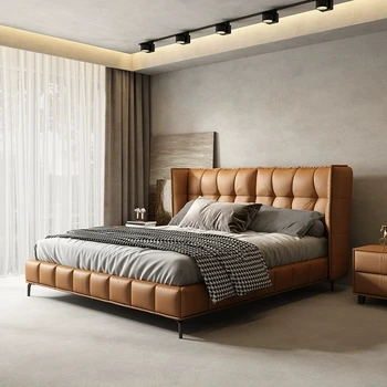 Италианската минималистичная модерна проста светла луксозна спалня с кожена да проверите за свободни стаи на площ от 1 кв. м, осветена от мебели за 2 лица и кутия за съхранение