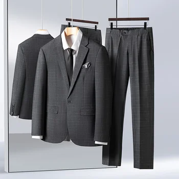 Новост 2023 г. (сако + панталон, Мъжки Модни корейската версия на бизнес Ежедневна сватбена рокля Micro Bomb, Професионален комплект от 2 теми