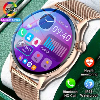 2023 Смарт часовници Дамски мъжки AMOLED екран, винаги показване на времето на повикване чрез Bluetooth IP68, Водоустойчив Музикални спортни умни часовници с честота на сърдечния ритъм