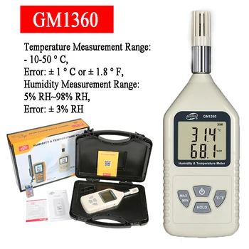 BENETECH GM1360 Ръчен цифров LCD дисплей с двоен дисплей на температурата и влажността, професионален инструмент за измерване