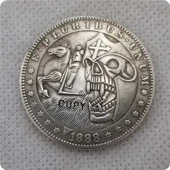 САЩ 1888 Морган Долар Череп зомби, Скелет и кон Копирни монети ръчно изработени