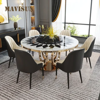 Ins Nordic Luxury Leisure Красива кухненска маса и столове, Мебели за голяма семейна трапезария Кръгла маса за случайни посетители