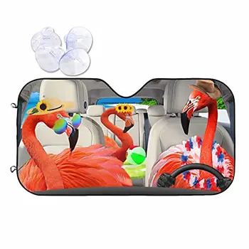 Сенника на предното стъкло с изображение на фламинго, сенника на предното стъкло на автомобила на водача с участието на фламинго, козирка за домашен любимец, който предпазва колата от слънчева светлина Vi