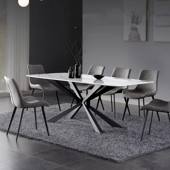 Модерен и луксозен маса с мраморен плот и рамка от неръждаема стомана, скандинавски ресторант маса за Хранене и Стол