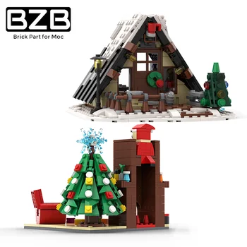 BZB MOC Коледна къща Дървена Къща на Дядо Коледа Коледна елха градивните елементи на Декорация на дома, Детски Играчки направи си САМ Коледни най-добрите Подаръци