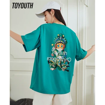 Toyouth/ дамски тениска 2023, Летни свободни тениски с къс ръкав и кръгло деколте, порцелан фигура на операта, шик ежедневните модерни улични върховете