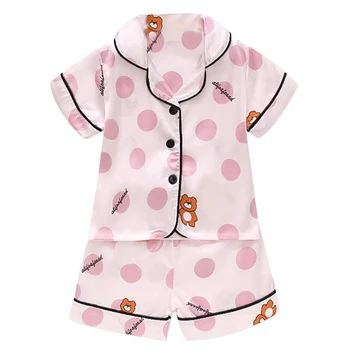 Чисто нов пролетно-есенен коприна пижамный костюм с панталони и дълъг ръкав, удобна домашна дреха, пижамный костюми за момчета и момичета на възраст 0-4 години