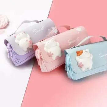 Непромокаеми бебешки пеналы Прозрачен дизайн, трехслойная решетчатая чанта за моливи с анимационни модел, по-голям капацитет