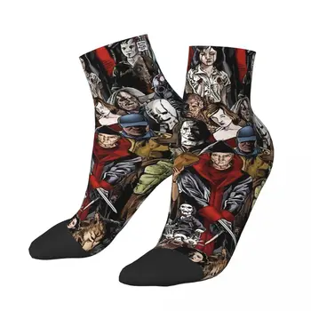 Happy мъжки чорапи до глезена с лица от Филмите на ужасите 1980-те години, уличен стил, подарък чорап Crazy Crew с чертеж