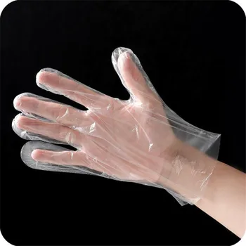100 бр. еднократни ръкавици за еднократна употреба за хранителни пластмасови ръкавици, прозрачни устойчиви ръкавици за самостоятелно приготвяне на храна, прибори за готвене