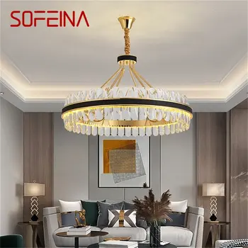 Полилей SOFEINA, кристална окачен лампа, домашен кожена кръгла лампа в стил постмодерното за хол, трапезария