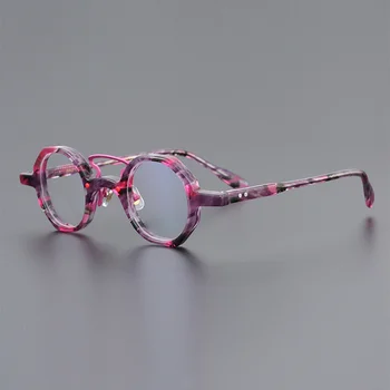 Нов прием на 2022 година, нишевая многоугольная рамки за очила за мъже и жени, розови ацетатные очила за късогледство ръчно изработени шарени