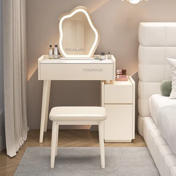 Козметичен маса от масивно дърво в скандинавски стил за мебели за дома, скрин в кремовом стил, спалня, луксозен козметичен масичка с огледало