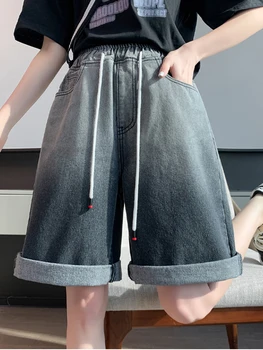 SURMIITRO M-6XL Плюс Размера на Дънкови къси Панталони Капри Женски 2023 Лято Корейски Модни Градиентные Къси Панталони С Висока Талия Дамски Дънки