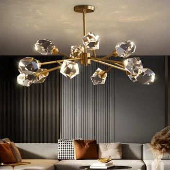 Модерна луксозна led полилей за хол, спалня, трапезария, кухня, тавана лампа, злато, мед, кристална окачен лампа G9