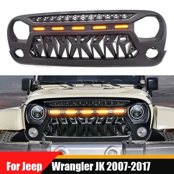 За Jeep Wrangler JK 2007-2017 Състезателна Решетка Броня С Метална Мрежа и 5 светодиодни Лампи Подмяна на Рицарски Решетки