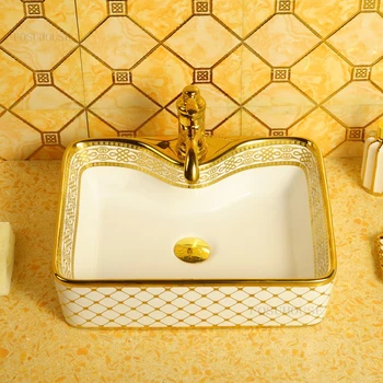 Керамични мивки за баня, златна правоъгълна мивка, санитарен фаянс за баня, Модерни кухненски Мебели, проста мивка за баня