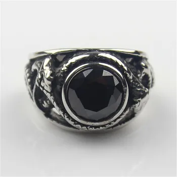 Черно Cz Crystal Скъпоценен камък Змия Модно мъжко байкерское пръстен от неръждаема стомана 316L, мъжки бижута