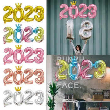 10 Комплекта от консумативи за коледни събития на 16 инча Нова година 2023 Номер балон от алуминиево фолио Брой балони Императорска корона