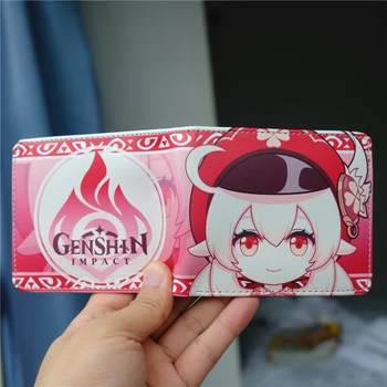 Игри портфейл Genshin Impact Pyro Klee, сгъваем портфейл с цип, чанта за монети, ръчен държач за карти, подарък за момичета и Момчета