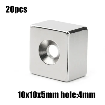 20pcs 10x10x5 мм отвор: 4 мм Блок NdFeB Неодимовый магнит N35 10x10x5-4 мм Супер Мощни Постоянен Магнитен