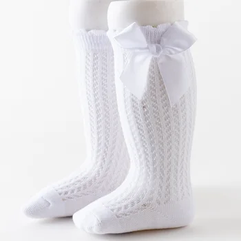 Лидер в продажбите, мрежести дълги чорапи памучни летни детски чорапогащи с лък срещу комари, чорапи над коляното за малки момичета, детски чорапи над коляното
