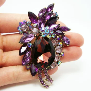 Брошка-брошка в ретро стил с цветя модел за жени, лилаво-Планински кристал, висулка цвете, високо качество женски подарък за сватба