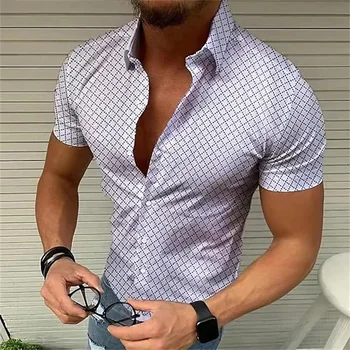 5-цветна лятна мъжка риза в клетката в ретро стил, модни и ежедневни луксозна риза с къс ръкав, мъжки хавайска риза camisa Masculina 5XL 2023