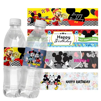 6шт етикети за бутилки с вода с Мики Маус за тематични партита, етикети, опаковки за парти с Мики Маус, декорация за детски рожден ден