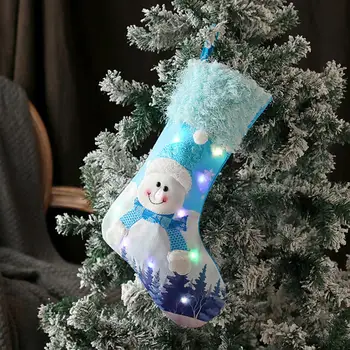 Коледен отглеждане на снежни човеци Коледни чорапи с шоколадови бонбони Мек блестящ шик преносим Сейф led коледни чорапи с шоколадови бонбони