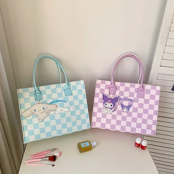 Sanrio kuromi My Melody Нова голяма чанта-тоут за момичета, скъпа мультяшная клетчатая чанта през рамо, модерна чанта за пазаруване, чанта за мама