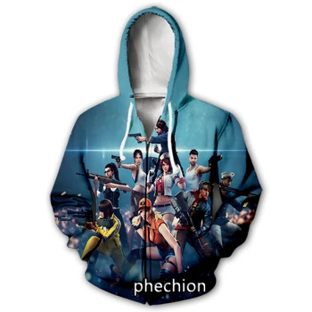 phechion/Нови Мъжки/Женски Мобилни игри с 3D Принтом Free Fire, Ежедневни Блузи с цип, Модни Свободни Мъжки Спортни Блузи с цип J35
