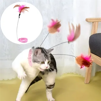 Забавни интерактивни играчки за котки перо закачка пръчка с камбана яка домашни любимци, котенце играе закачка пръчка образователни играчки за доставки котки 