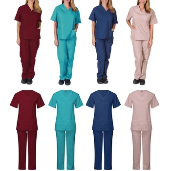 Униформи на медицински сестри, комплекти за естетична хирургична униформи Унисекс, униформи за грижа за больничным лекар, работни дрехи с къс ръкав V образно деколте