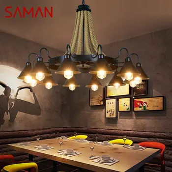 Класически полилей SAMAN, ретро-осветителни тела, дизайн в стил loft, led творчески промишлен окачен лампа на въже за дома, спални, хотела